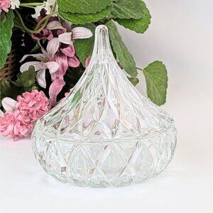 Hershey’s Kiss Shaped Glass Lidded Candy Dish Heavy Glass Covered Trinket Bowl